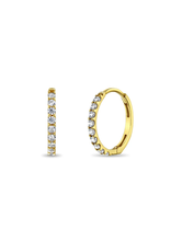 Or 14K Huggies avec Zircons griffés rond en Or Jaune 14K 9mm