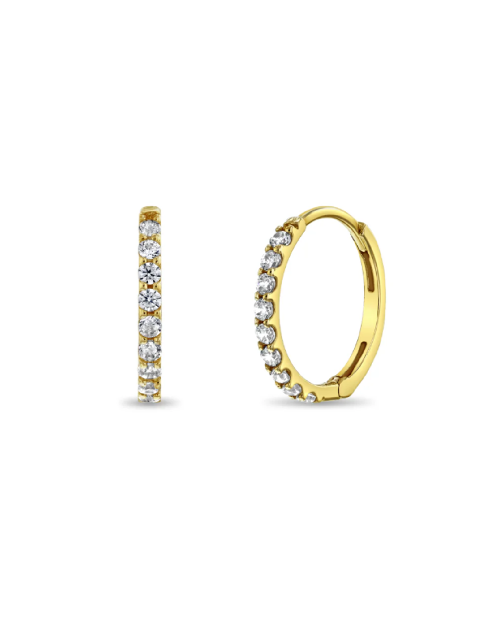 Or 14K Huggies avec Zircons griffés rond en Or Jaune 14K 9mm