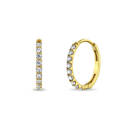 Or 14K Huggies avec Zircons griffés rond en Or Jaune 14K 9mm