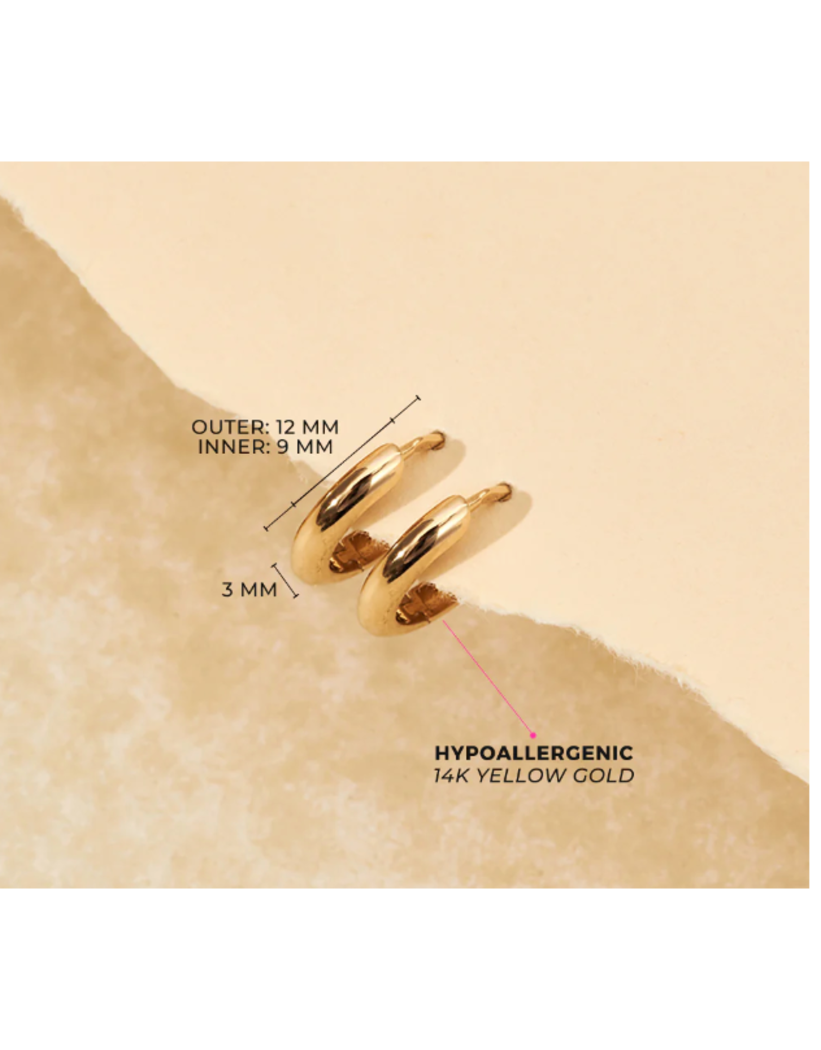 Or 14K Huggies Plain en Or Jaune 14K 9mm