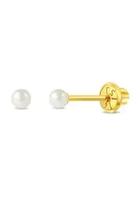 Or 14K 14K Boucle d'oreille vissée Or jaune Perle blanche