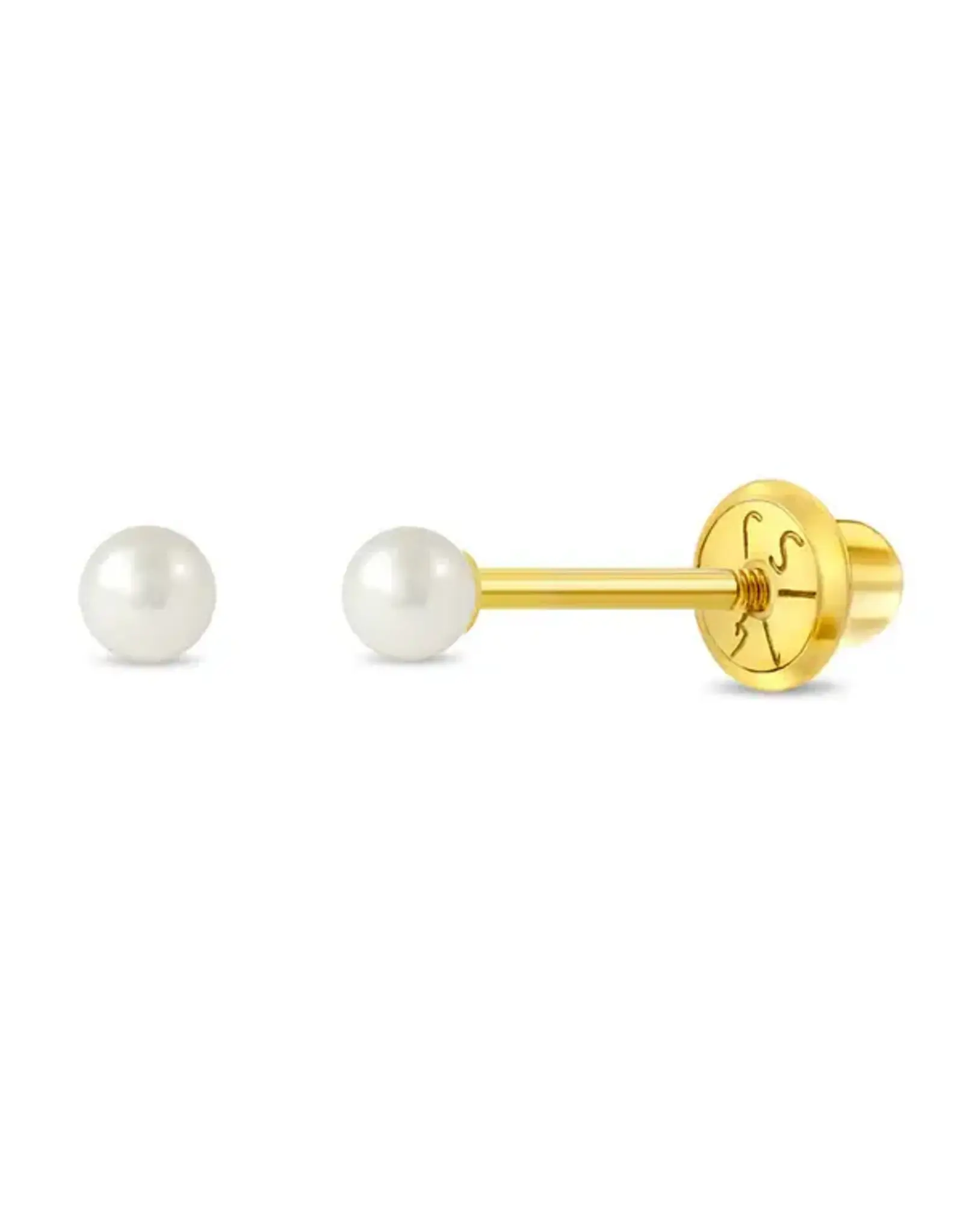 Or 14K 14K Boucle d'oreille vissée Or jaune Perle blanche