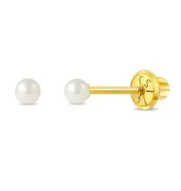 Or 14K 14K Boucle d'oreille vissée Or jaune Perle blanche