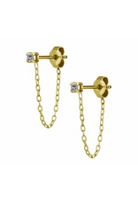 Stainless Boucle d'oreille zircon seul avec chaînette