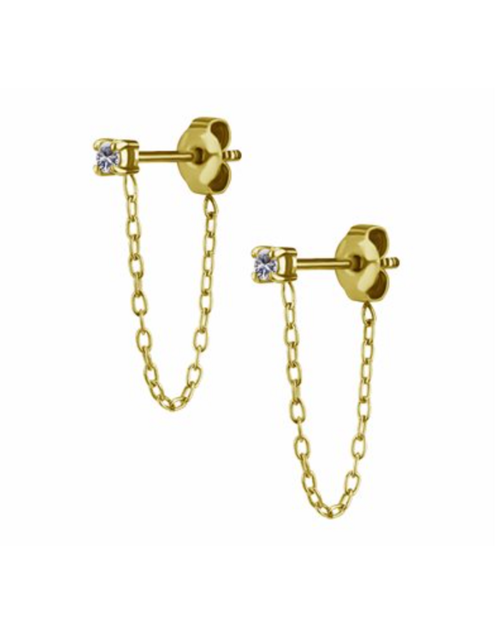 Stainless Boucle d'oreille zircon seul avec chaînette