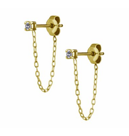 Stainless Boucle d'oreille zircon seul avec chaînette