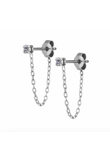 Stainless Boucle d'oreille zircon seul avec chaînette