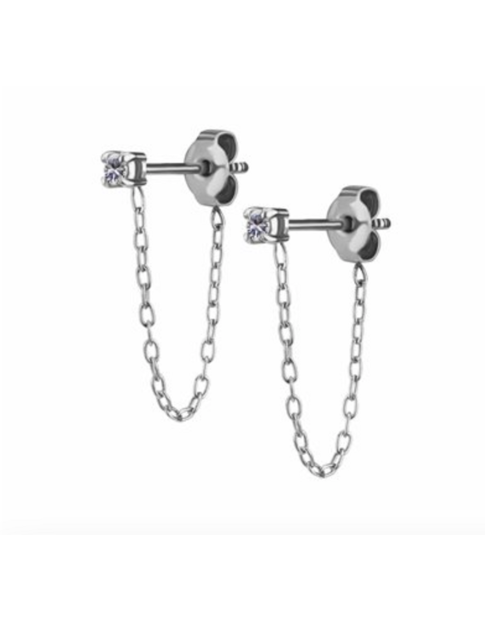 Stainless Boucle d'oreille zircon seul avec chaînette