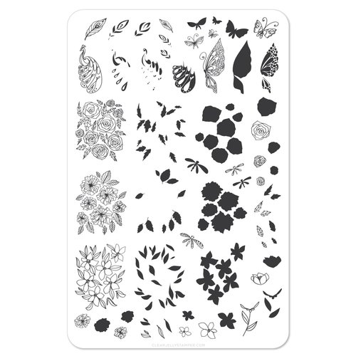 Clear Jelly Stamper Canada Steel Stamping Plate (14cm x 9cm) CJS- 37 Peacock's Garden