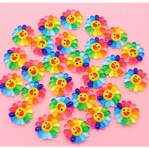 wholesale Acrylic Smiley Flower Charm 2pck