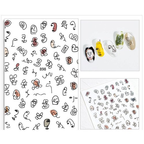 Nail Art abstract faces stickers 898