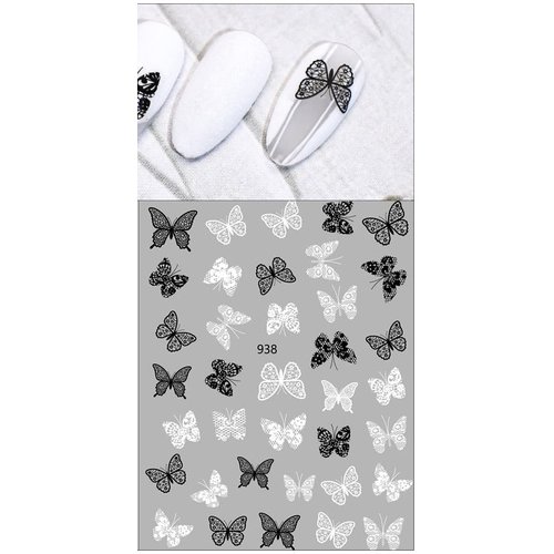 Nail Art black and white butterfly stickers 938