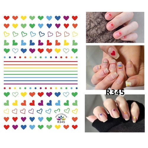 Nail Art rainbow hearts stickers R345 Nail Art rainbow hearts stickers R345