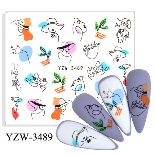 Nail Art Abstract faces Water Decal YZW- 3489