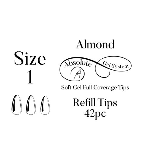 Absolute Gel System Almond Size 1 Refill Full Coverage Soft Gel Tips