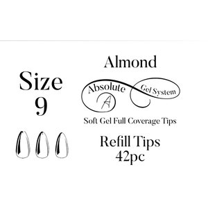 Absolute Gel System Medium Almond Size 9 Refill Full Coverage Soft Gel Tips