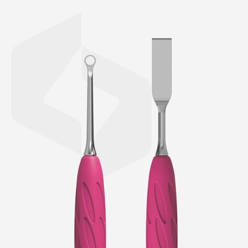 Staleks PQ-11/1 Manicure pusher with silicone handle “Gummy” UNIQ 11 TYPE 1 (flat straight pusher + ring)