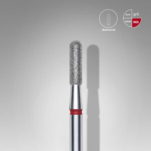 Staleks Diamond nail drill bit, rounded “cylinder”, red, head diameter 2.3 mm/ working part 8 mm FA30R023/8