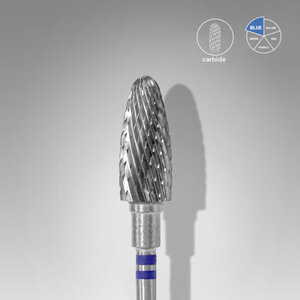 Staleks Carbide nail drill bit for left-handed users, “corn”, blue, diameter 6 mm / working part 14 mm FT91B060/14