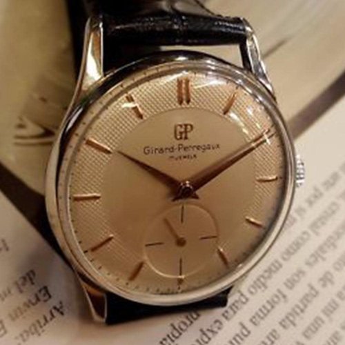 Girard-Perregaux Signed 1952 Vintage Watch with Exquisite Textured Dial and Gold Hands and Hour Markers Girard-Perregaux Signed 1952 Vintage Watch with Exquisite Textured Dial and Gold Hands and Hour Markers
