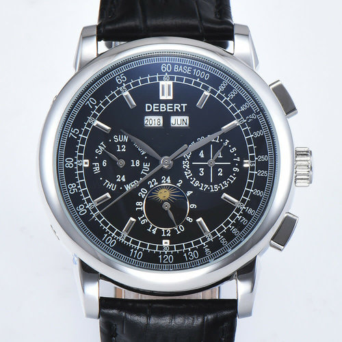 Debert Black Dial Date Day Moon Phase Multifunction Automatic Mens Watch 42mm Debert Black Dial Date Day Moon Phase Multifunction Automatic Mens Watch 42mm