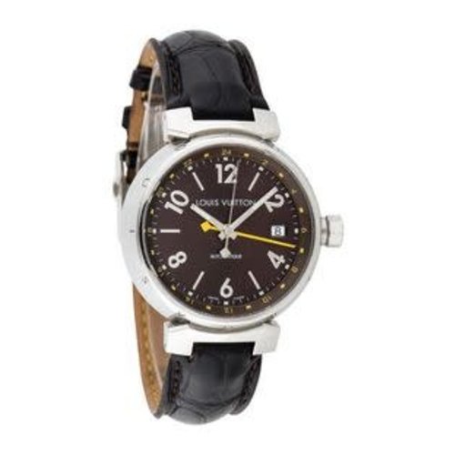 Louis Vuitton Tambour GMT with Brown Dial and Dark Brown Leather Band with Deployant Clasp and Original Box Louis Vuitton Tambour GMT with Brown Dial and Dark Brown Leather Band with Deployant Clasp and Original Box