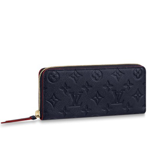 Louis Vuitton Clemence Wallet - Monogram Empreinte Navy Leather with Red Contrast Trim Louis Vuitton Clemence Wallet - Monogram Empreinte Navy Leather with Red Contrast Trim