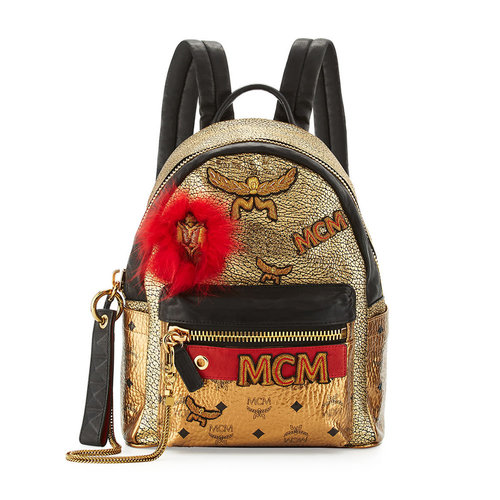 MCM Stark Small Leather Insignia Backpack, Gold MCM Stark Small Leather Insignia Backpack, Gold