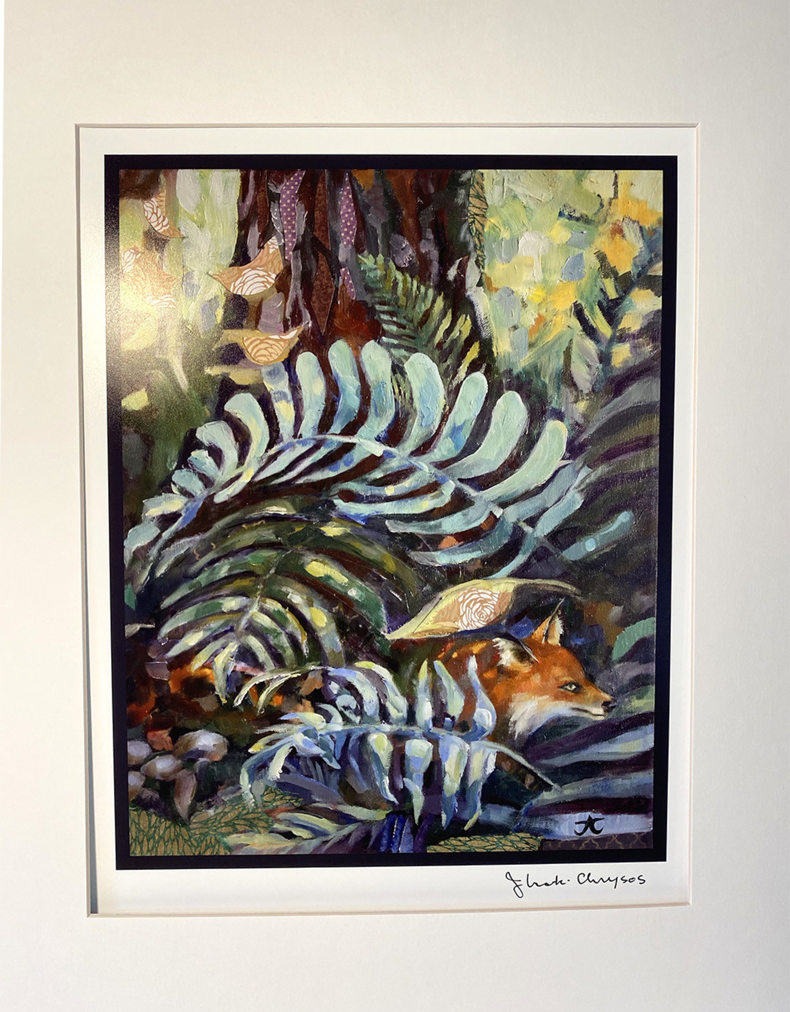 Jennifer Cook-Chrysos Chrysos Designs Artworks, Fine Art Print-Ferns and Fox, 16 x 20