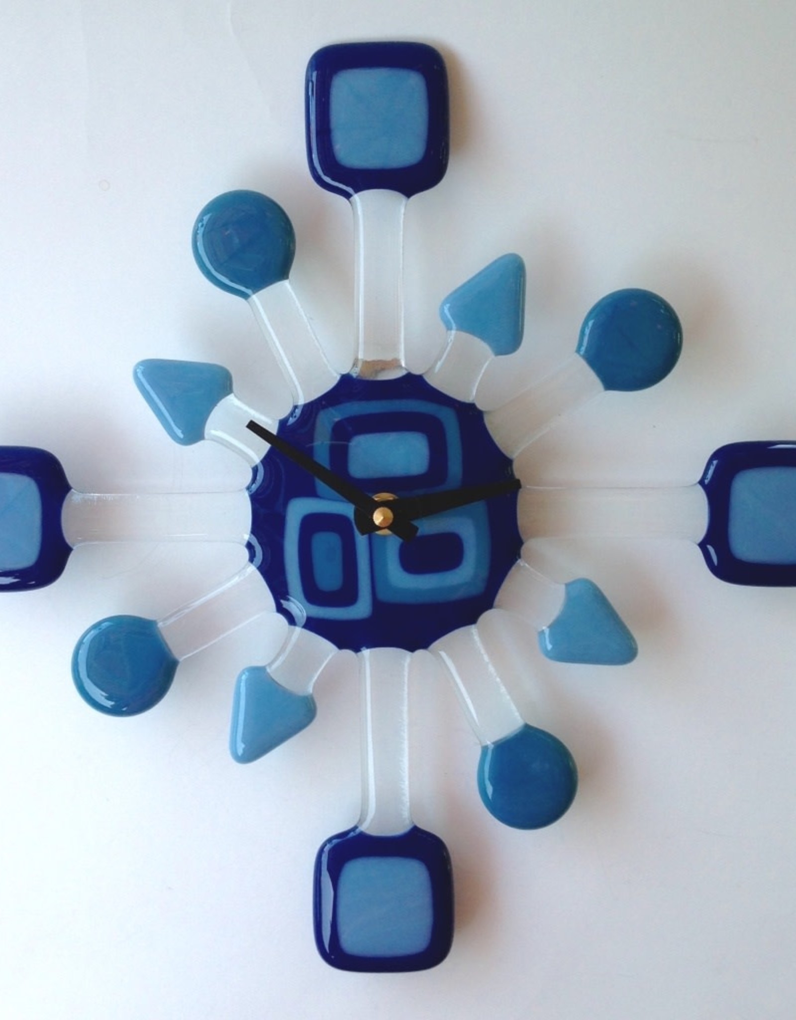 Ann Mackiernan Clock - GeoRetro Fused Glass - Blue