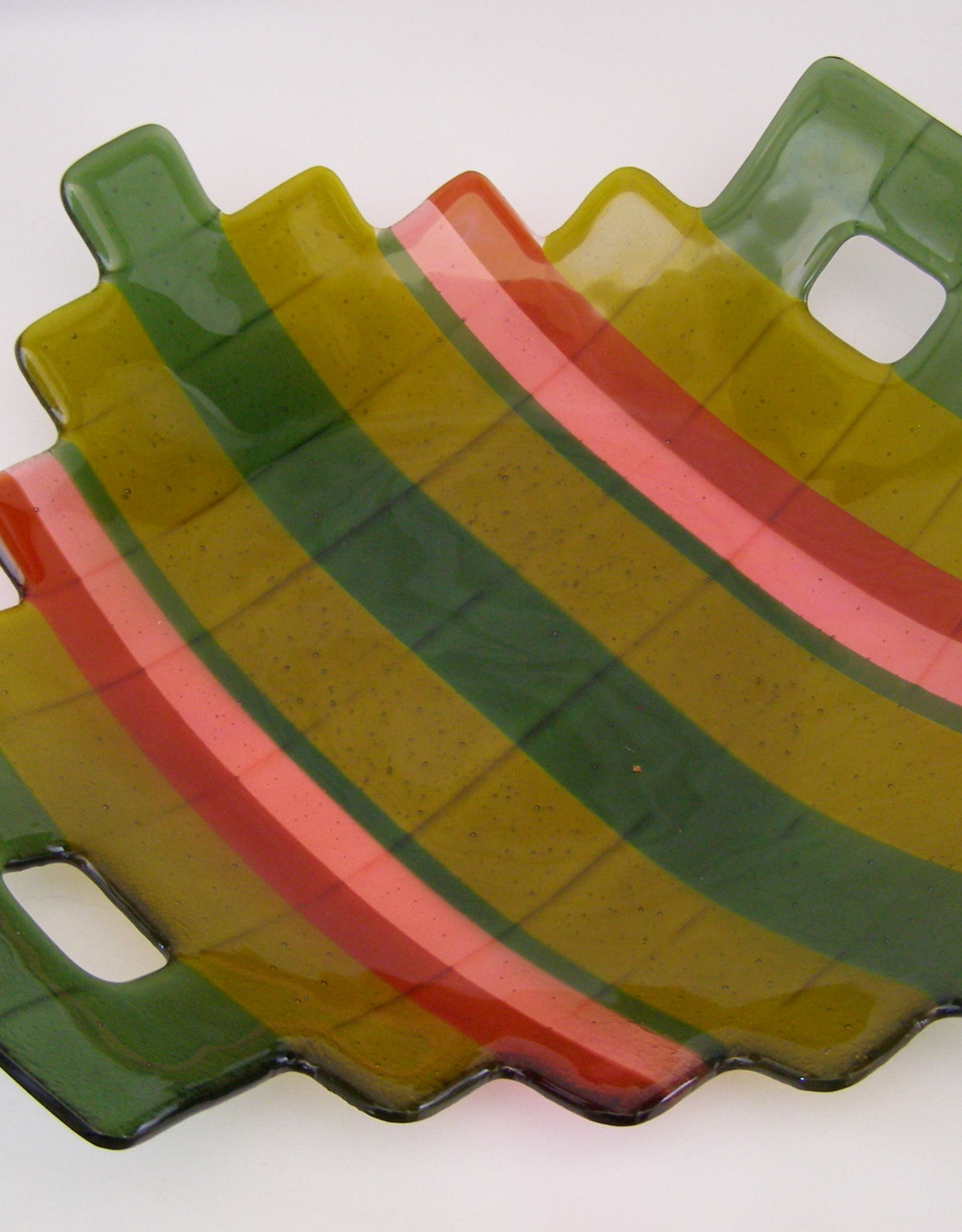 Ann Mackiernan Large Fused Glass Handled Bowl - Green & Coral