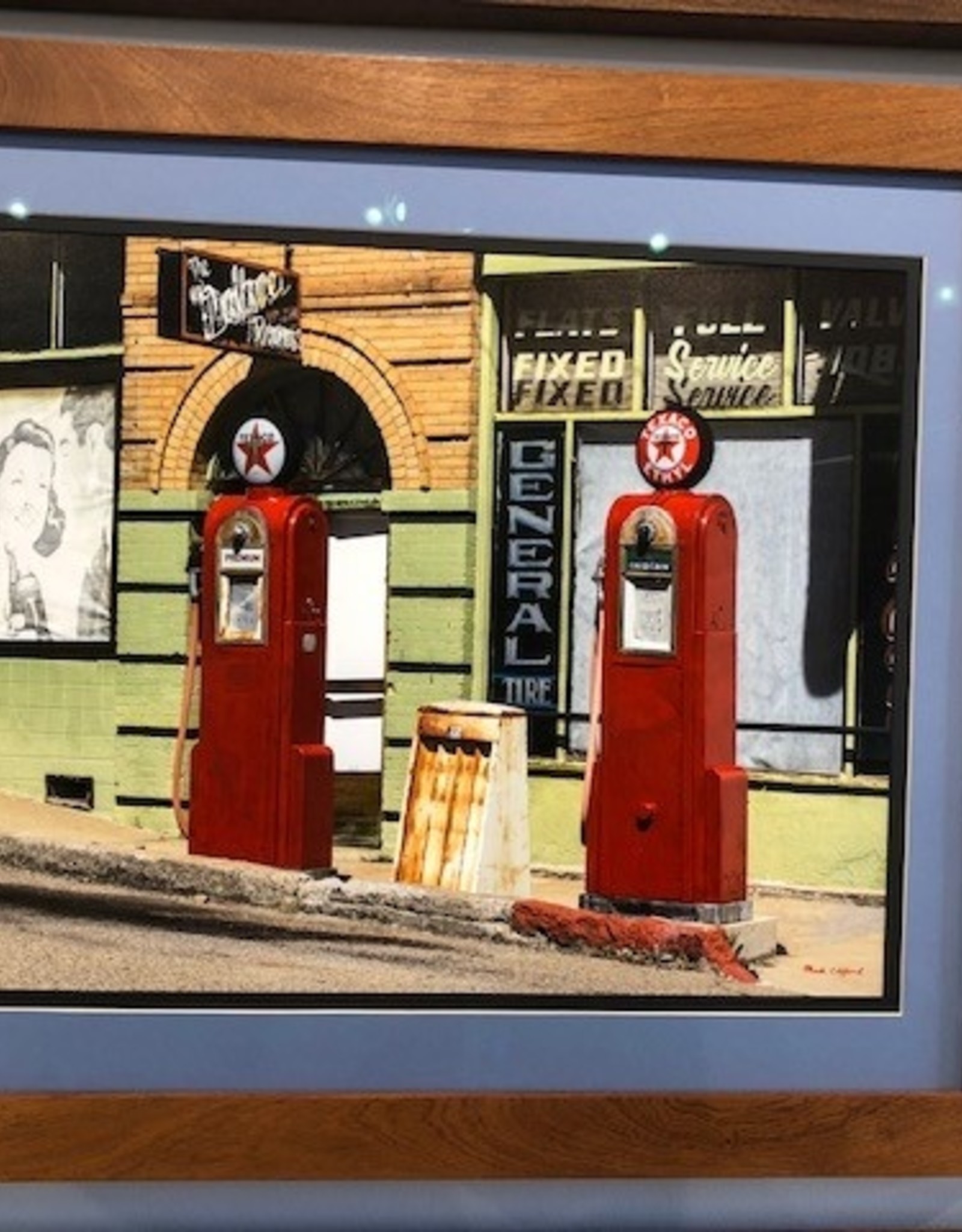 Mark Clifford Red Gas Pumps, 16" by 20" framed photographic print