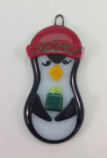 Ann Mackiernan Penguin with Round Cap Fused Glass Ornament