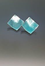 Anne Johnson AJE - Fine Silver & Enamel Earrings -  Sea Glass Blue