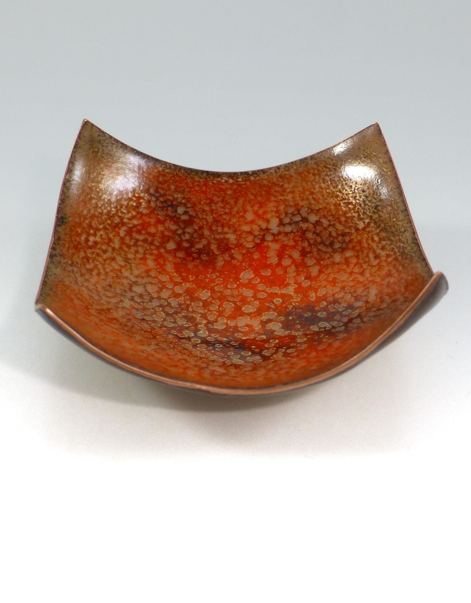 Anne Johnson AJE - Enameled Copper Trinket Dish 2" orange-red