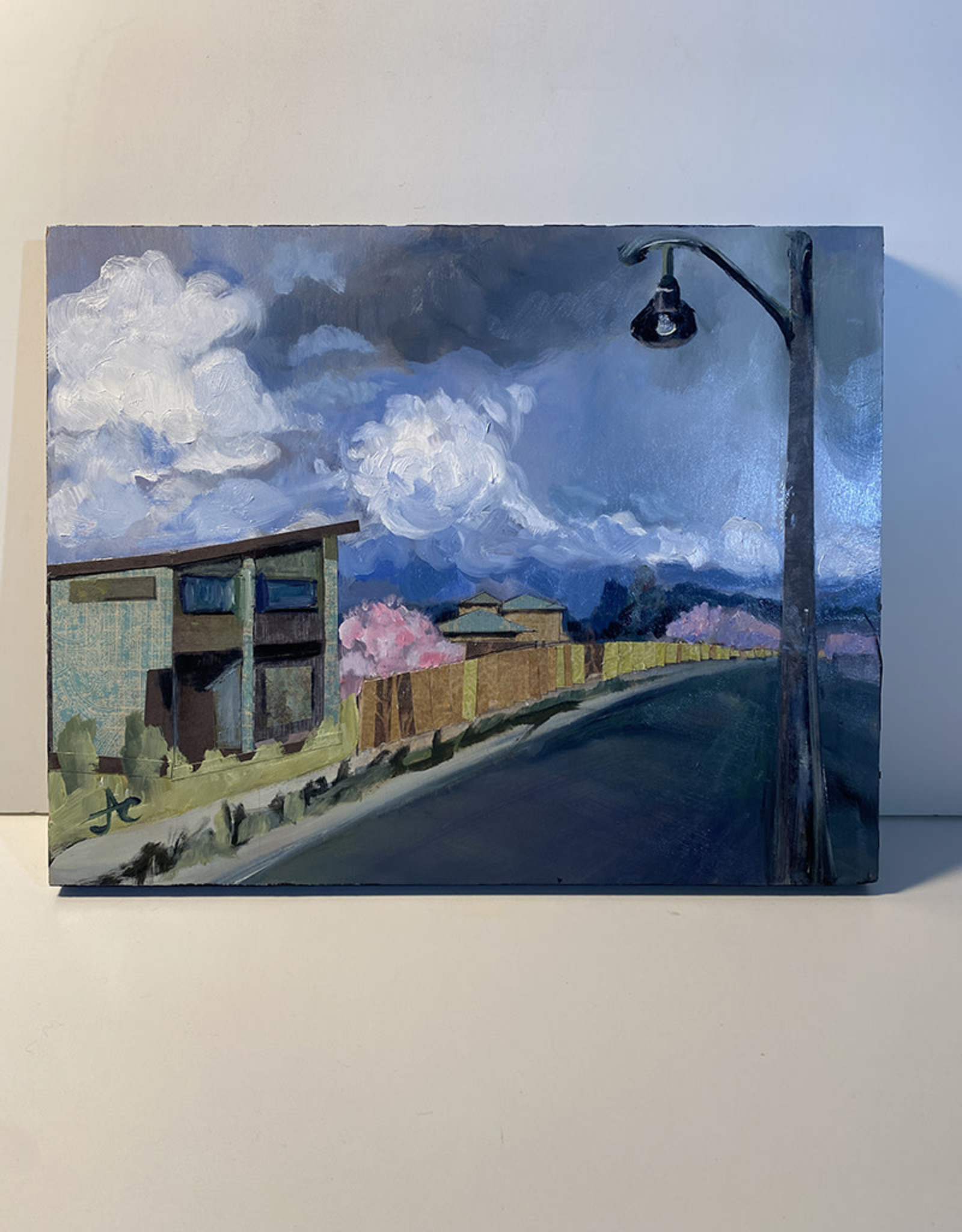Jennifer Cook-Chrysos CD Artworks, "Street with Clouds", 14 x 11, Oil on Panel with paper
