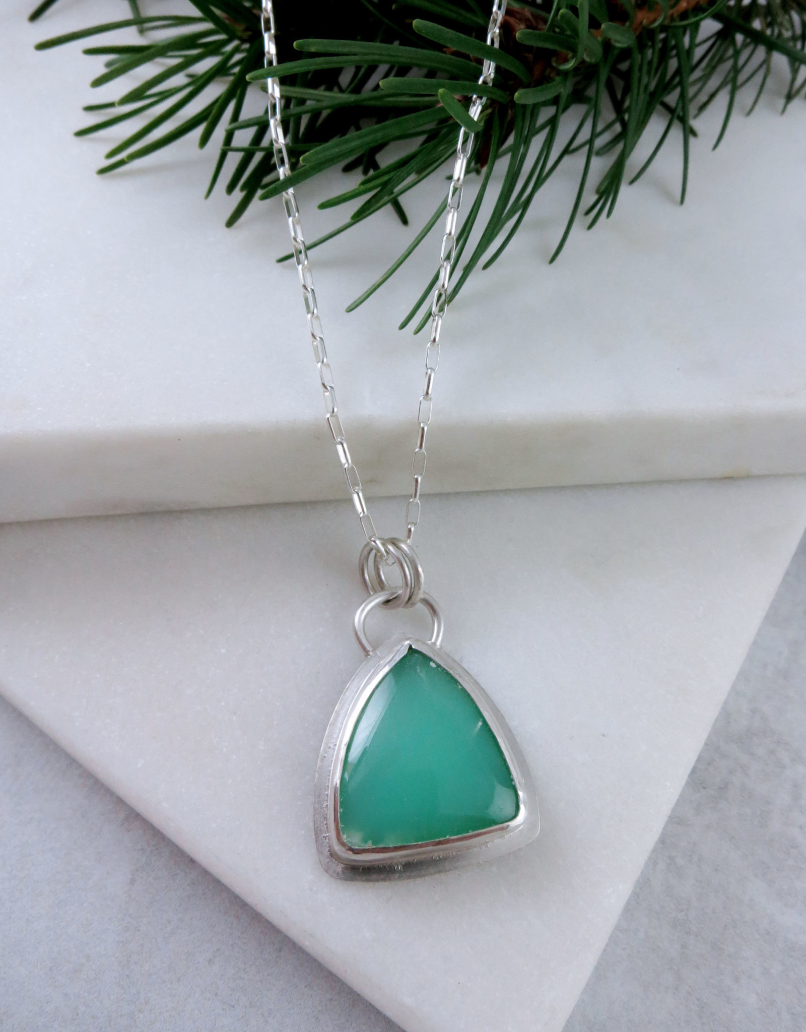 Catherine Chandler Trillium Necklace with Chrysoprase, Sterling Silver and Gold 16-18" - CCJ