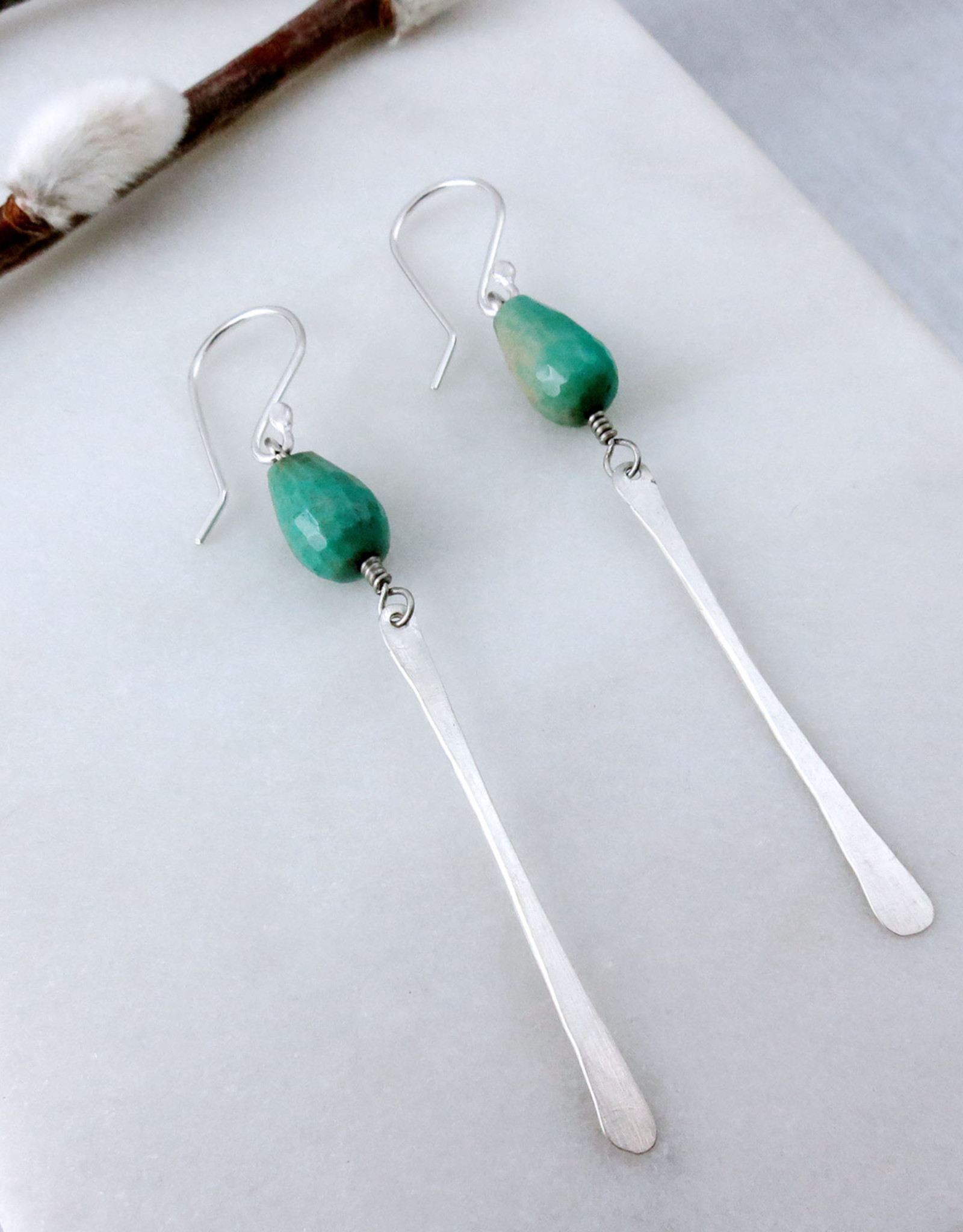 Catherine Chandler Turquoise and Sterling Silver Earrings with Silver Dangle - CCJ