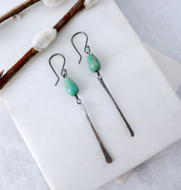 Catherine Chandler Turquoise and Sterling Silver Earrings with Oxidized Silver Dangle - CCJ