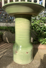 David Dahlquist Dahlquist Pottery/Green Birdbath w/ Mayfly