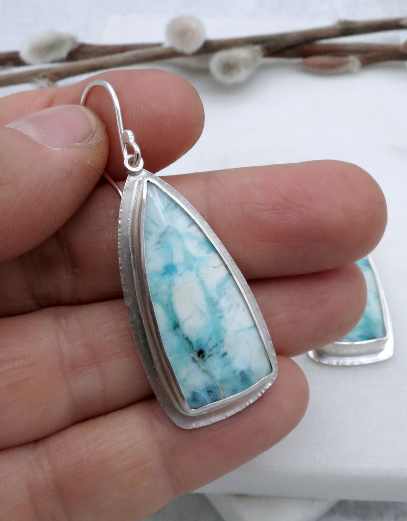 Catherine Chandler Glacier Earrings in Blue Opalized Wood and Sterling Silver - CCJ