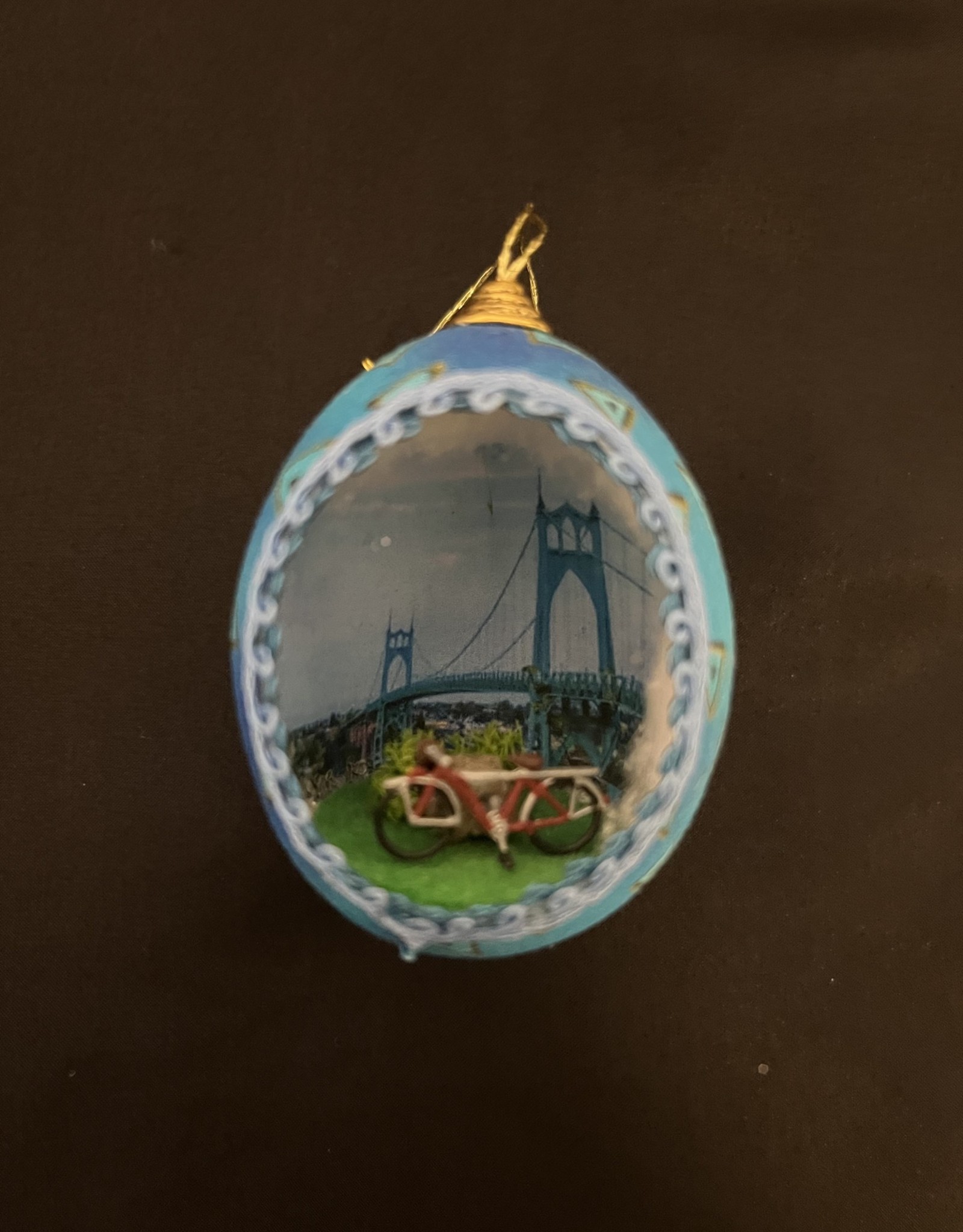 Ammi Brooks St. Johns Bridge Real Egg Ornament