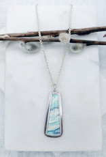 Catherine Chandler Glacier Necklace in Sterling Silver and Blue Opalized Wood 20" Long - CCJ