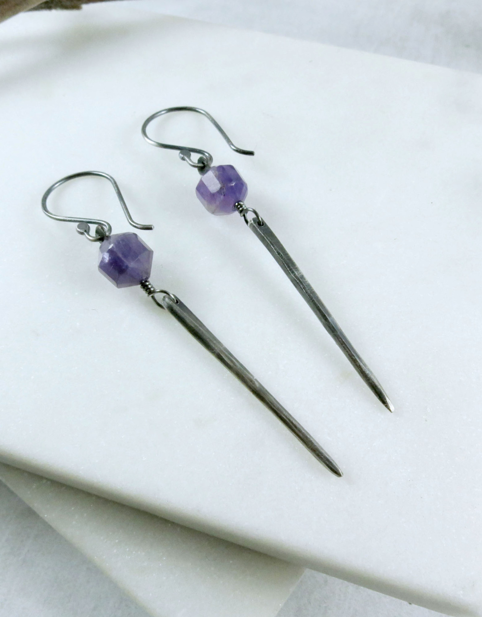Catherine Chandler Courage Earrings in Amethyst and Oxidized Sterling Silver - CCJ