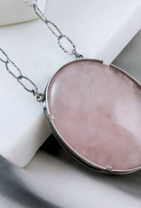 Catherine Chandler Rose Quartz Necklace in Oxidized Silver with Rose Cutout 22" - CCJ