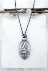 Catherine Chandler Fern Shadowbox Necklace in Oxidized Sterling Silver and Gold 20" Long - CCJ