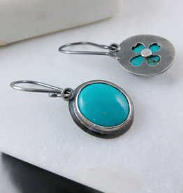 Catherine Chandler Turquoise Earrings in Oxidized Sterling Silver with Flower Cutouts - CCJ