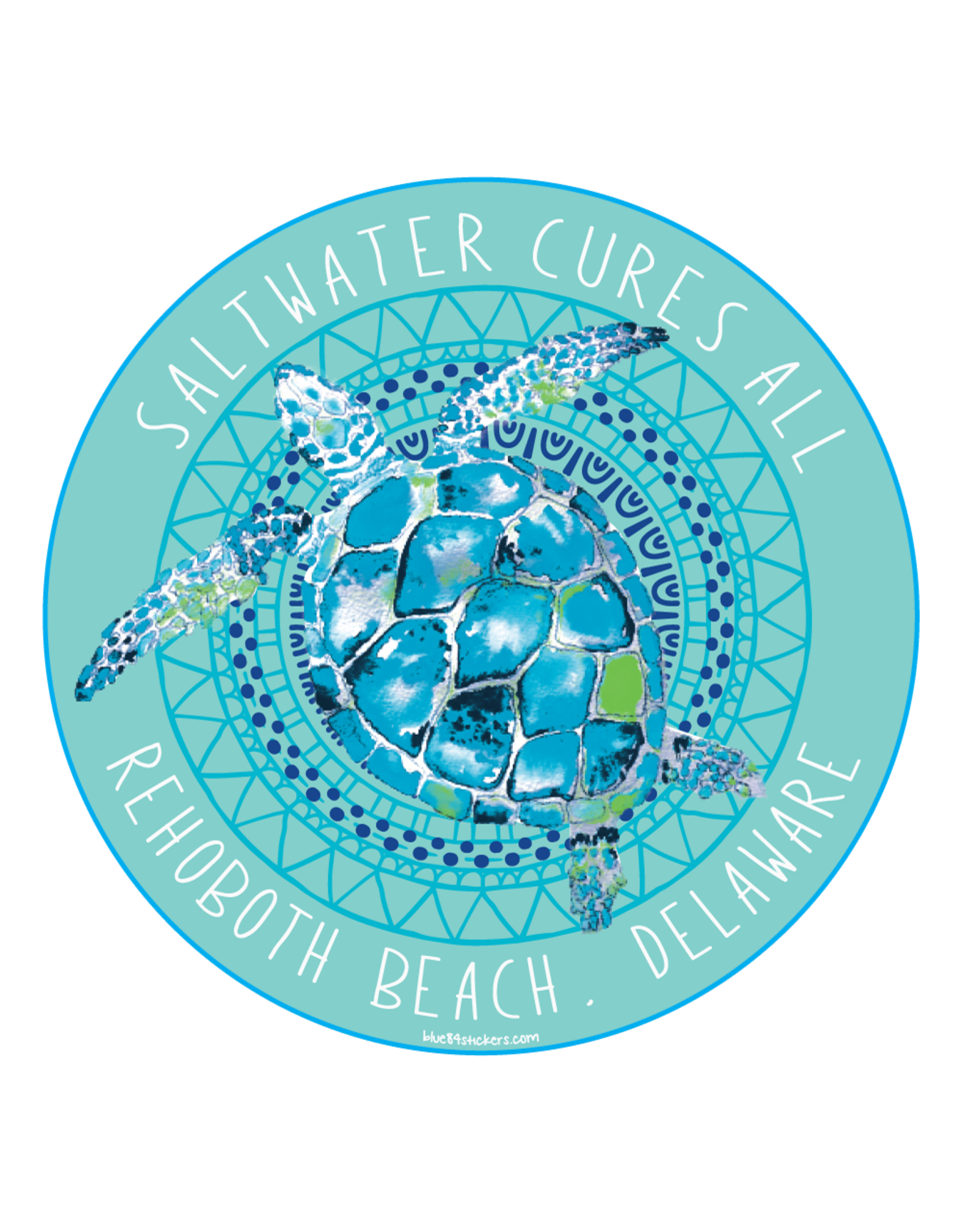 BLUE 84 BEACH STICKER SALTWATER CURES ALL SEA TURTLES