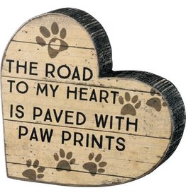 PRIMITIVES BY KATHY PET LOVER BLOCK SIGNS ROAD PAVED WITH PAW PRINTS HEART
