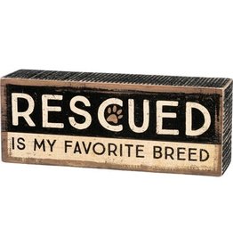PRIMITIVES BY KATHY PET LOVER BLOCK SIGNS RESCUED IS MY FAVORITE BREED BROWN